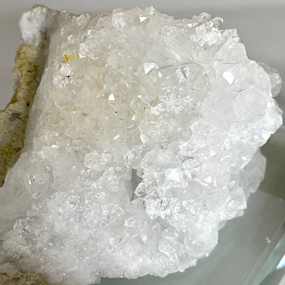 Natural Zeolite Quartz Crystal Geode On Glass Base Display 3.5"x2.5"X1.5" - Picture 3 of 16